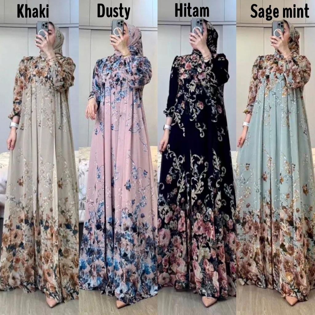 NEW set jilbab cerruty babydoll zalea gamis dress luxury motif formal/non formal wanita muslimah