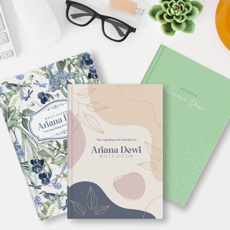 

Notebook Custom Desain Cover Hardcover Ukuran A5 Isi 100 lembar/200 halaman kertas dotted grid garis dan polos