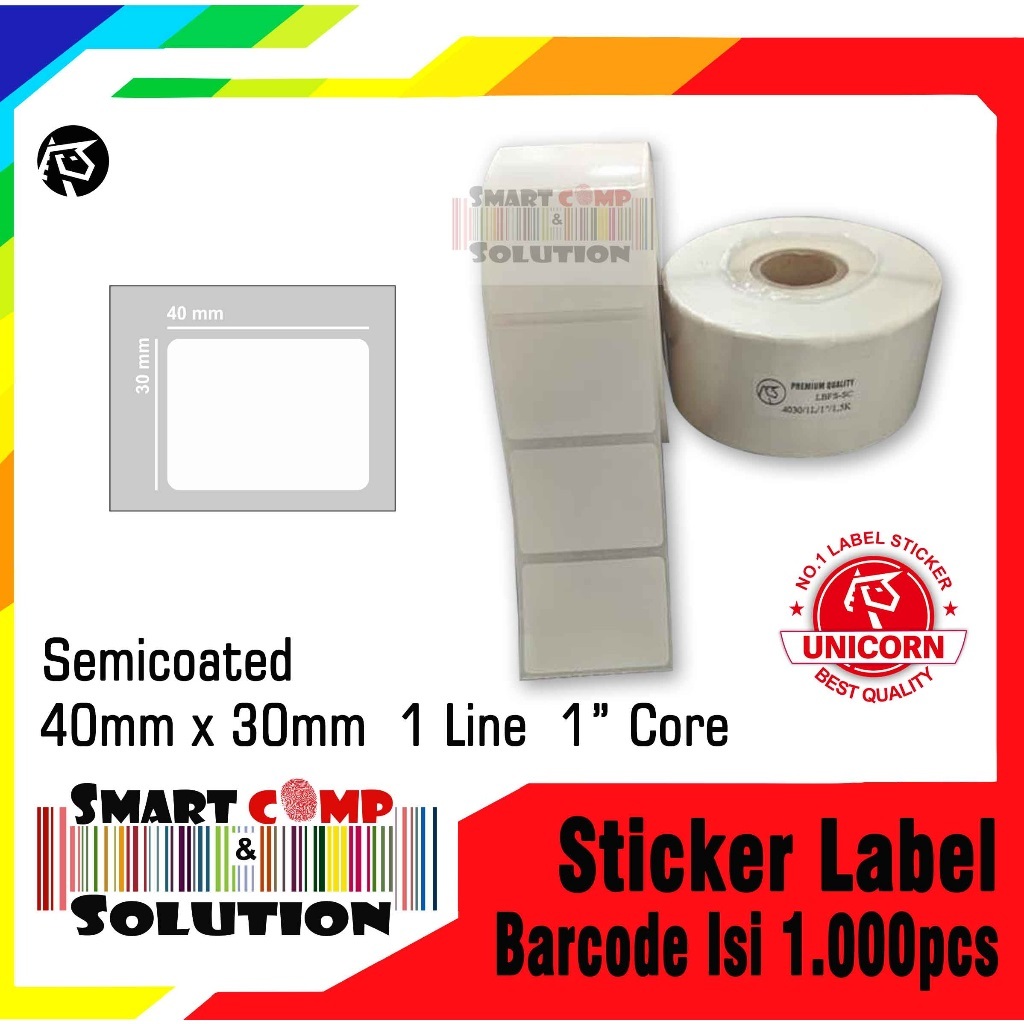 

Label Barcode Semicoated 40x30 / 40x30mm 1Line 1.000pcs Kertas Stiker Barcode