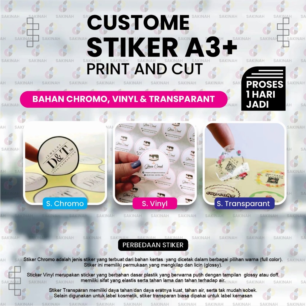 

CETAK STIKER CHROMO CUT A3 MURAH / CETAK STIKER LABEL KEMASAN MAKANAN MINUMAN ONLINESHOP MURAH