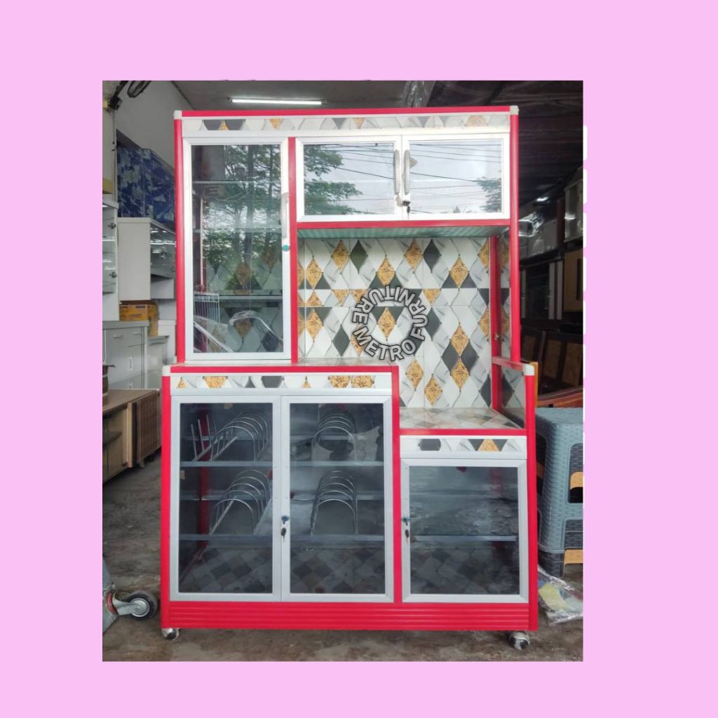 RAK PIRING ALUMUNIUM 3 PINTU RODA FREE ONGKIR SERANG KOTA