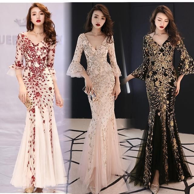 Sexy Fishtail Banquet Evening Dress New Long Slim Fit Slimming Noble Youyagongzhu Slim Fit Champagne