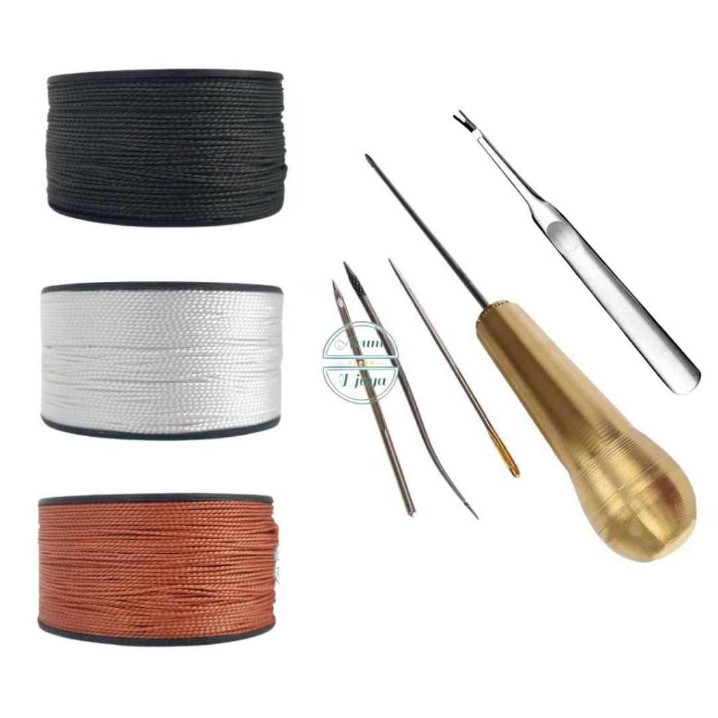 Paket Jarum Sol Sepatu Tas Sandal Jarum Kuningan + Alat Gores + Benang 12 Meter
