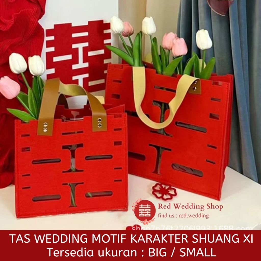 

Tas Wedding Sangjit MOTIF KARAKTER SHUANG XI Sanghi Merah Non-Woven Bag Leather