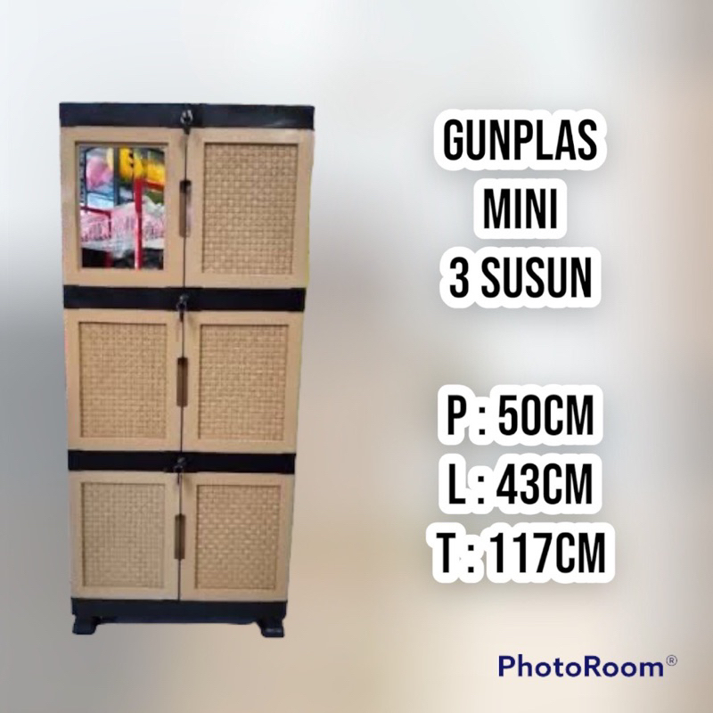 Gunplas Lemari Plastik Susun 3 Kaca + Kunci