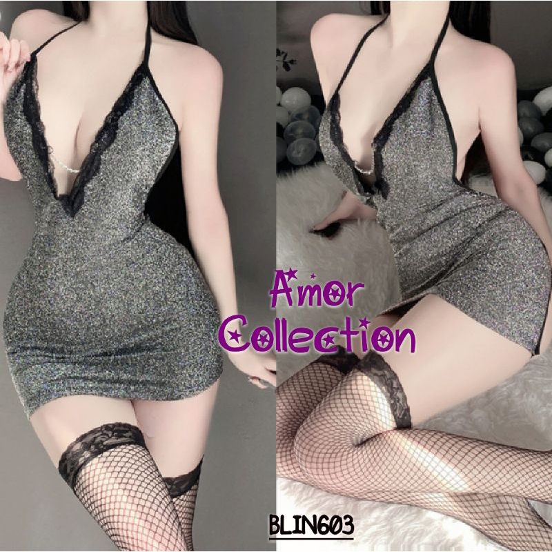 COD Baju malam lingerie clubbing dress bodycon seksi V neck BLIN603 by AMOR COLLECTION