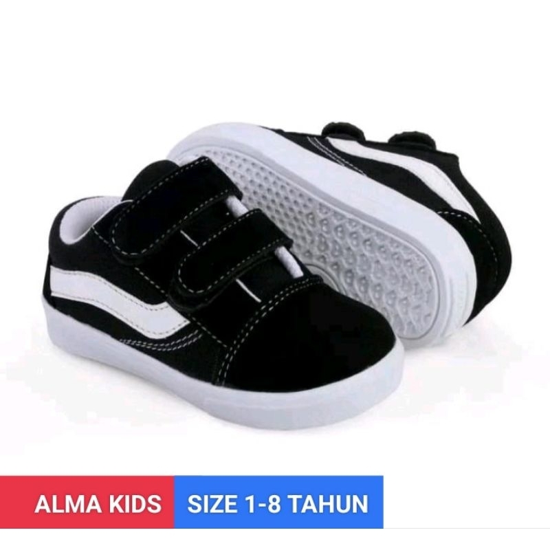ALMA_SEPATU ANAK LAKI-LAKI USIA 1-8 TAHUN SEPATU SEKOLAH BAHAN KANVAS HITAM PUTIH ANAK SD DAN TK