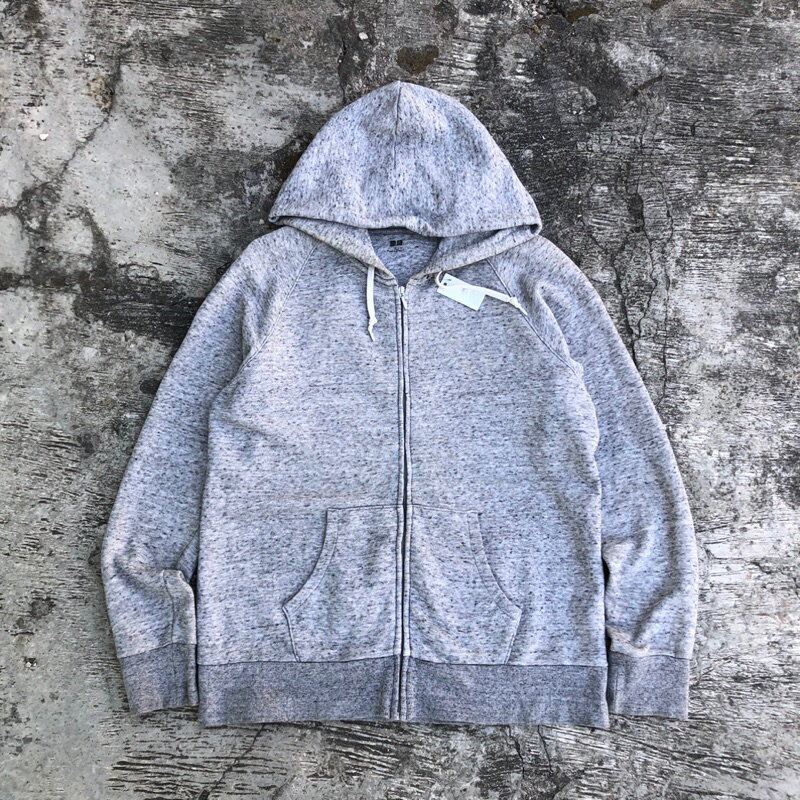 jaket jumper Zip hoodie uniqlo basic polos motif abu #trz27 original brand asli ori