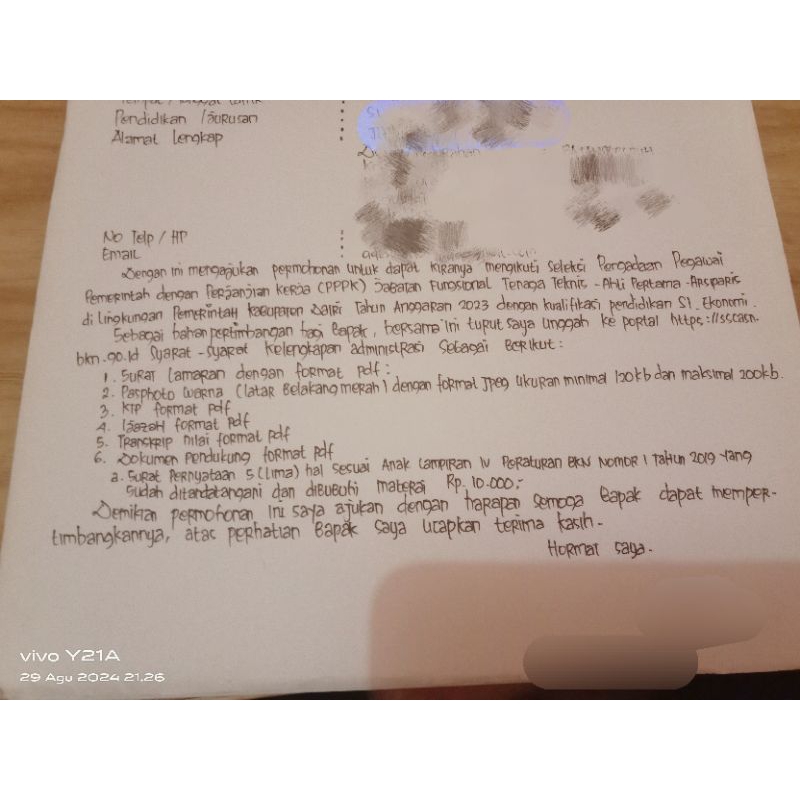 JASA TULIS TANGAN SURAT LAMARAN KERJA