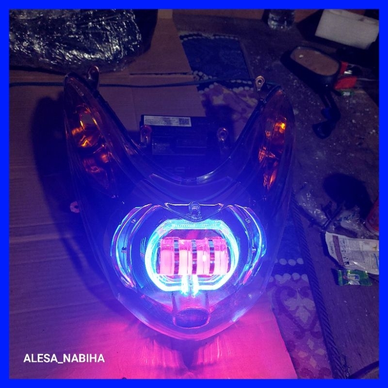 Reflektor Lampu Depan Mio Soul Lama Karbu Set Biled Projie 4 Mata Sorot Super Terang