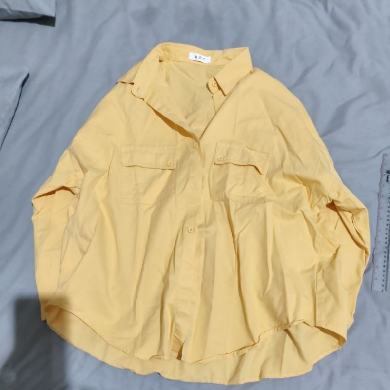 (Blm Pernah Dipakai) Kemeja Wanita Oversized All Size Kuning Yellow Cerah Kemeja Kantor