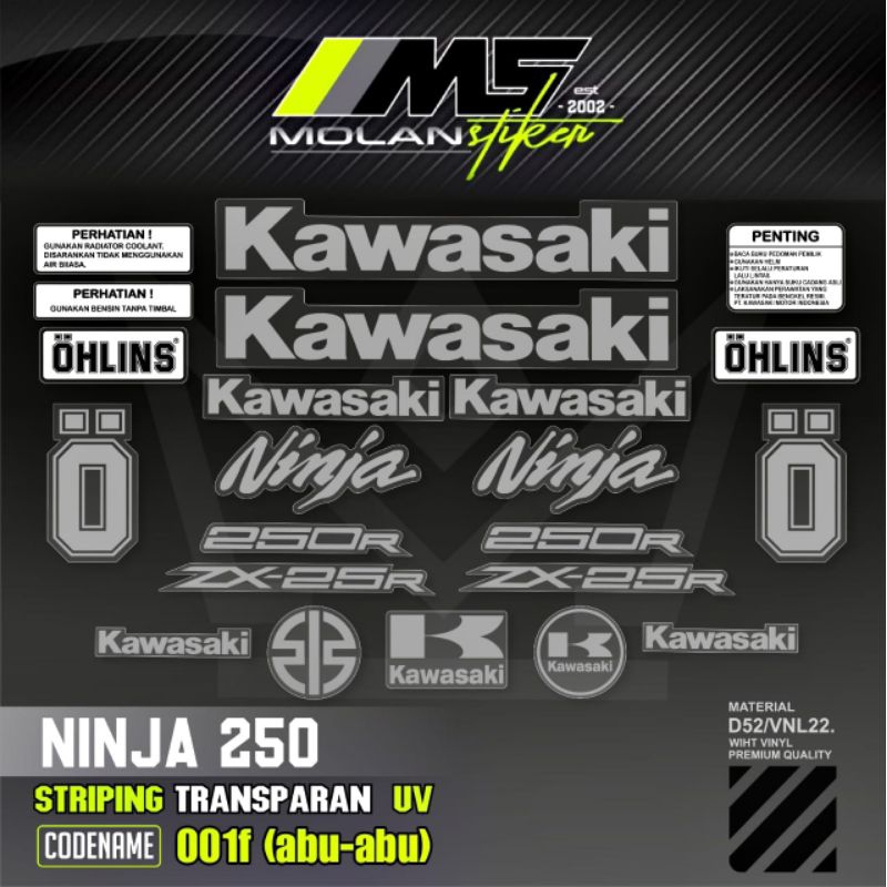 Decal Sticker Striping Variasi Transparan Uv Ninja 250 R Karbu Zx-25R Silver Ninja 250 Old/Lama Kawa
