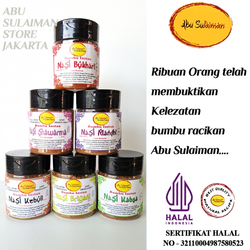 

Ekslusif! Bumbu Kebuli Briyani Mandhi Kabsah Bukhari Shawarma Instant Abu Sulaiman Kemasan Botol / Spice Bottle