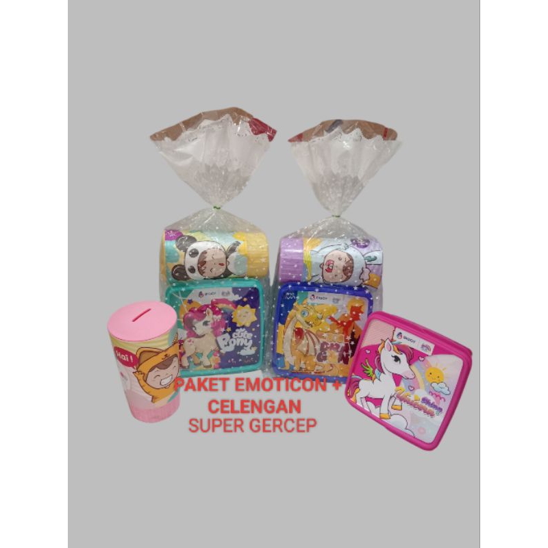 

LUNCH BOX EMOTICON CELENGAN SMALL PAKET SOUVENIR HADIAH ULANG TAHUN KOTAK MAKAN + CELENGAN
