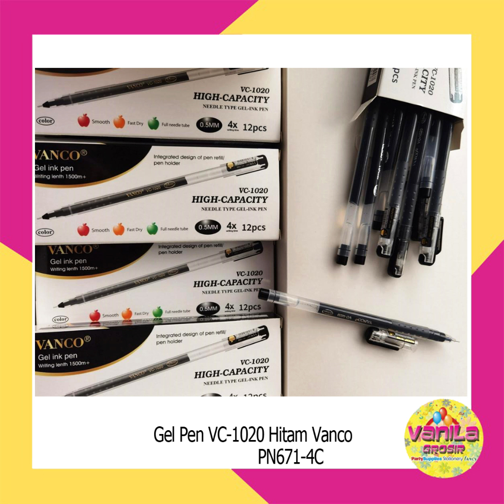 (12Pcs) Gel Pen Hitam Vanco, bolpoint vanco, pen gel, pulpen sekolah, ATK murah