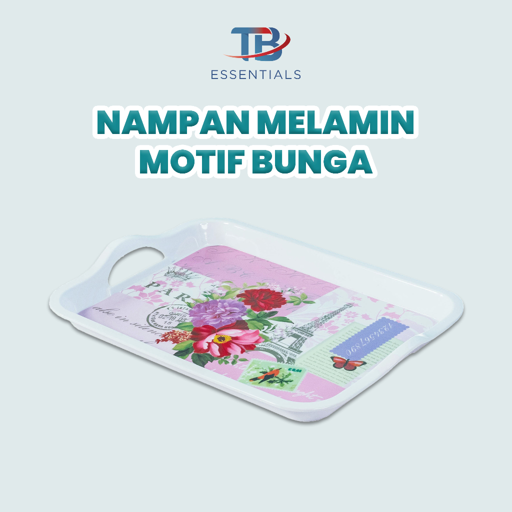 TB ESSENTIALS Nampan Kotak Melamin Motif Bunga