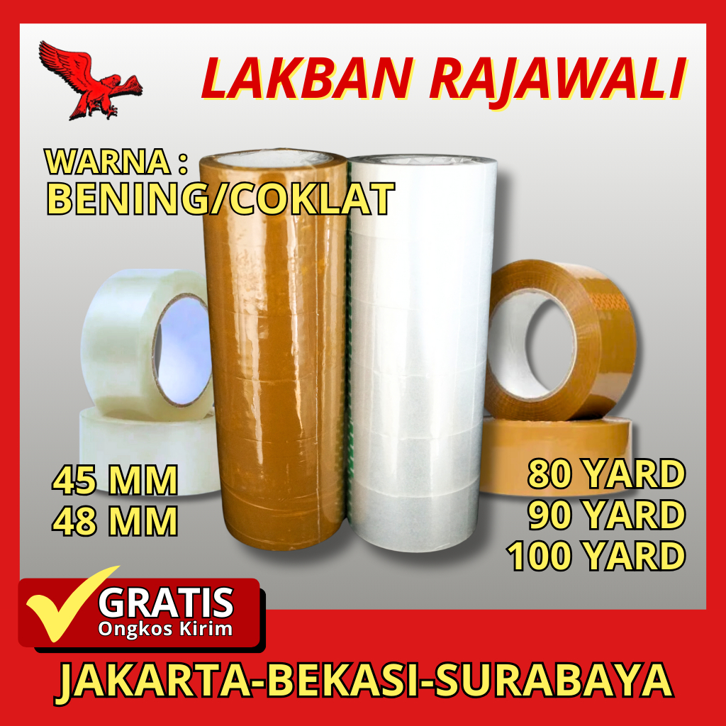 

Lakban bening & coklat, lakban packing 45mm.48mm 80 yard,90 yard,100 yard full meter.