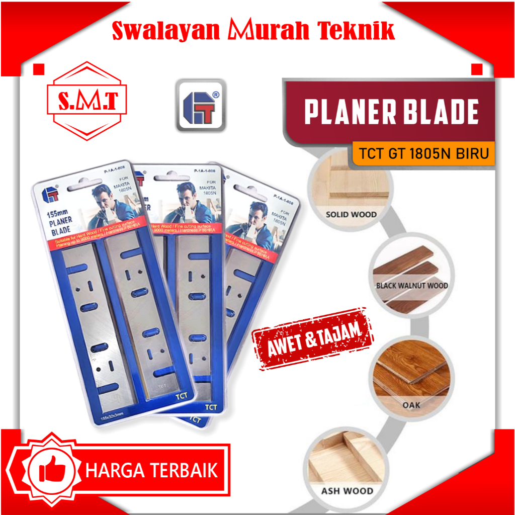 TCT GT NEW (BIRU) 1805N Packing Blue Mata Pisau Pasah Ketam 155mm Planer Blade 15,5cm