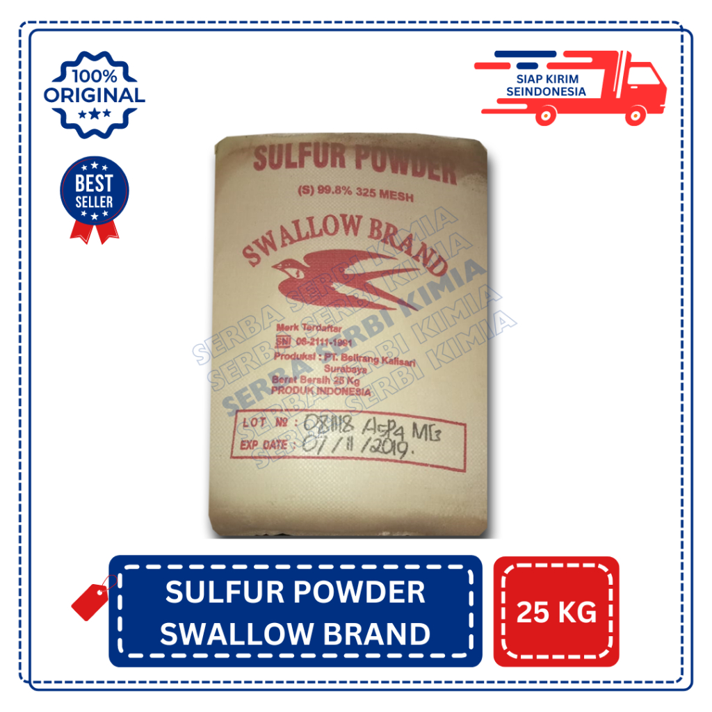 

Sulfur Sulphur Powder / Belerang Bubuk Mesh 325 Swallow lokal Indonesia 25 kg