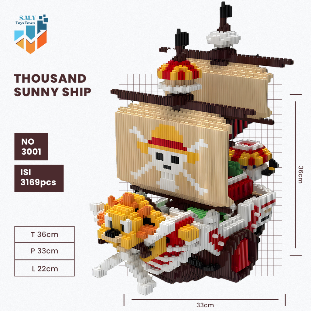 RETATARU. SMY TOYSTOWN THOUSAND SUNNY SHIP ONE PIECE NANO BLOCK BIG BRICKS MAINAN BALOK SUSUN MAINAN