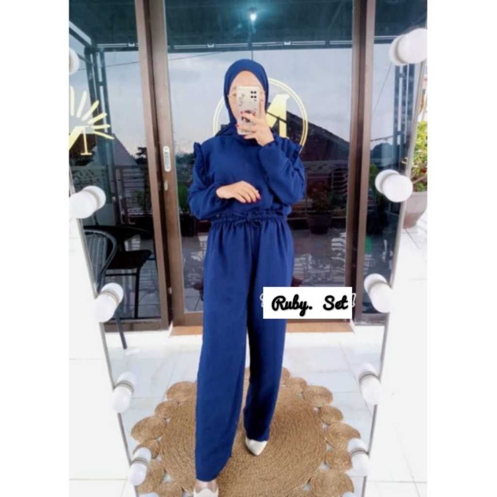 Ruby set / Setelan baju + celana wanita cantik / setalan kulot cringkel kekinian / terbaru