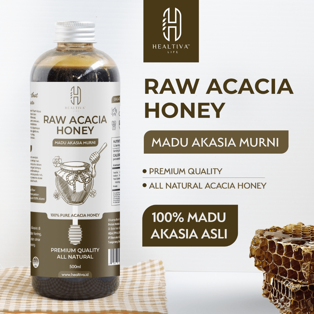 

HEALTIVA Madu Murni Akasia ORIGINAL 500ml Pure Natural Raw Honey Madu ASLI 100% Obat Herbal