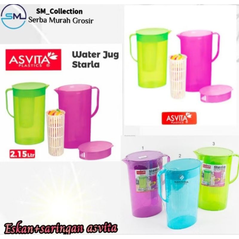 Water jug plastik/tempat air minum/Teko plastik/Ceret/Eskan+saringan/Eskan asvita