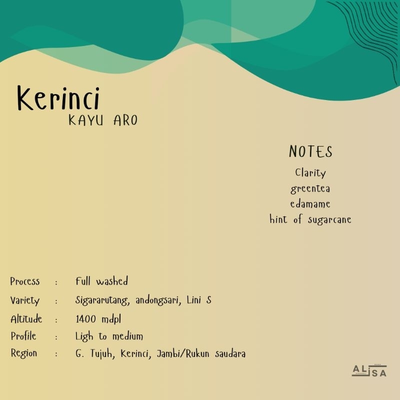 

Kopi Single Origin Arabika Kerinci Full washed-Roasted Bean-wholebean
