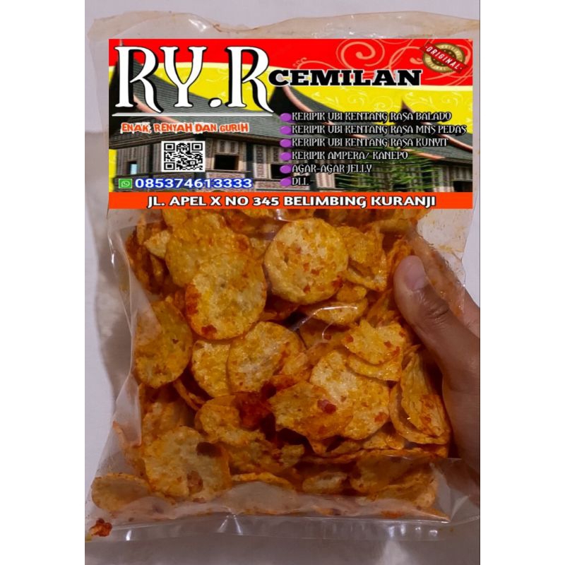 

Keripik/kerupuk ubi kentang koin Balado RY Khas Minang 500gr - Enak, Gurih, dan Renyah