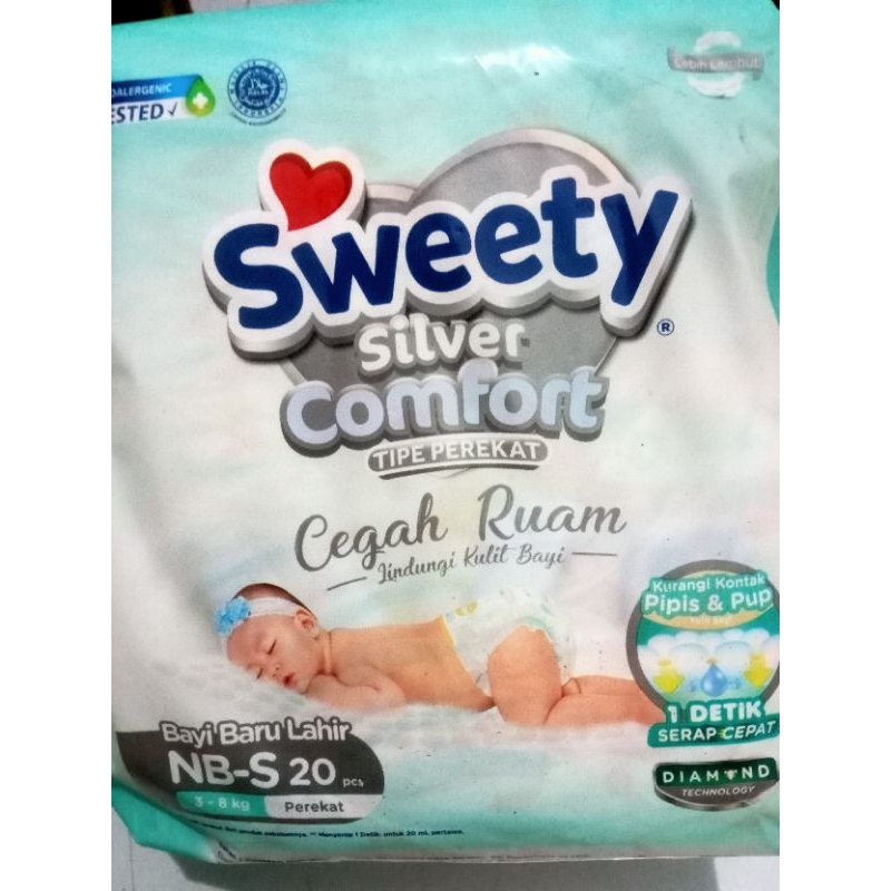 Pampers Popok Bayi Sweety Silver Comfort New Born - NB S20 Perekat Daya Serap 1 detik utk 3 kg - 8kg