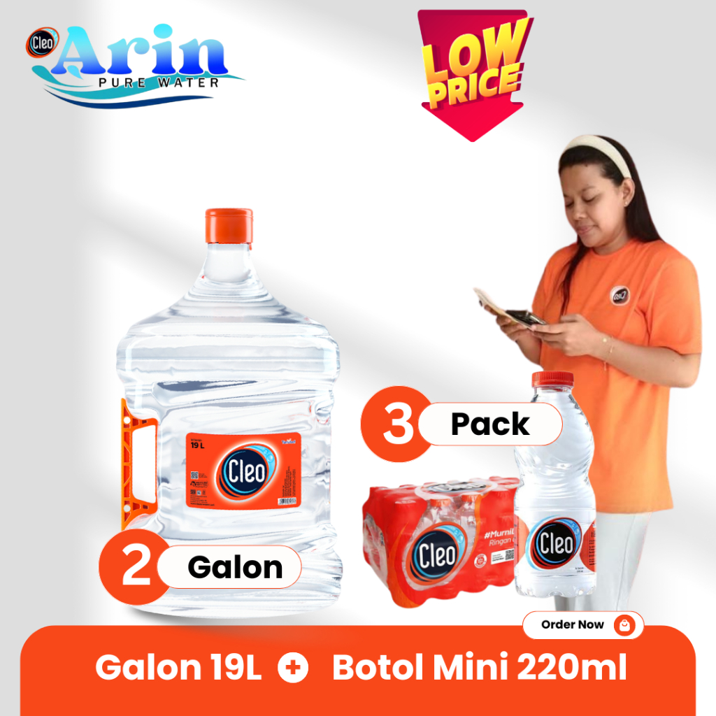 

Paket Air Minum Cleo 2 Galon 19L + 3 Pack Botol Mini 220ml (@ isi 24 botol)