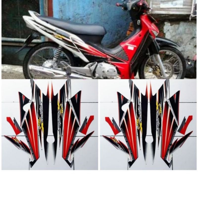 striping stiker lisbody honda supra x 125 d tahun 2005 warna putih merah