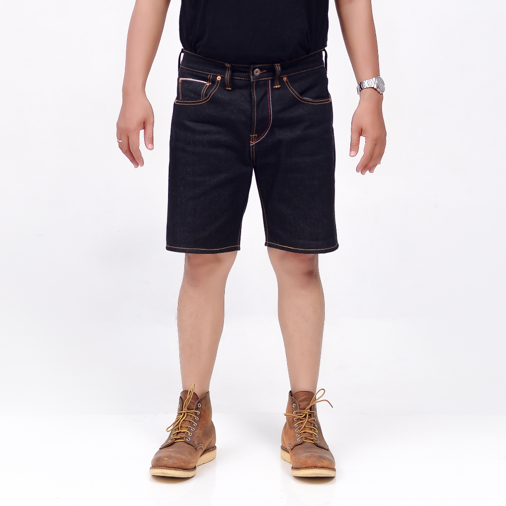 YNS COMPANY - ART SEMAR - Celana Jeans Pendek Pria Selvedge 17 Oz Black Indigo