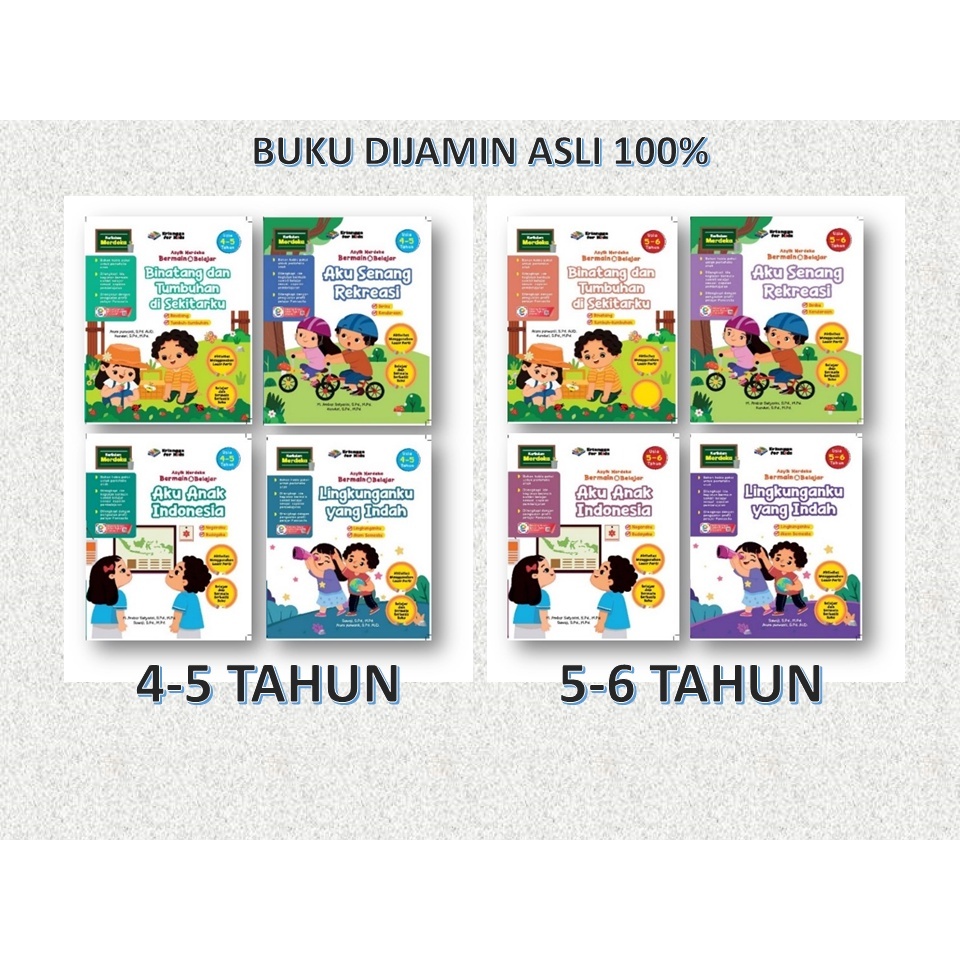 BUKU TK A & TK B  ERLANGGA PAKET ASYIK MERDEKA BERMAIN & BELAJAR USIA 4-5TH DAN 5-6 TH BUKU TK PAKET