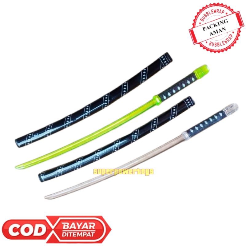 ( 1 Pack = 5 Pcs ) Mainan Samurai Pedang Panjang 24 Cm Bisa Nyala Dalam Gelap / Katana Pisai MAINAN