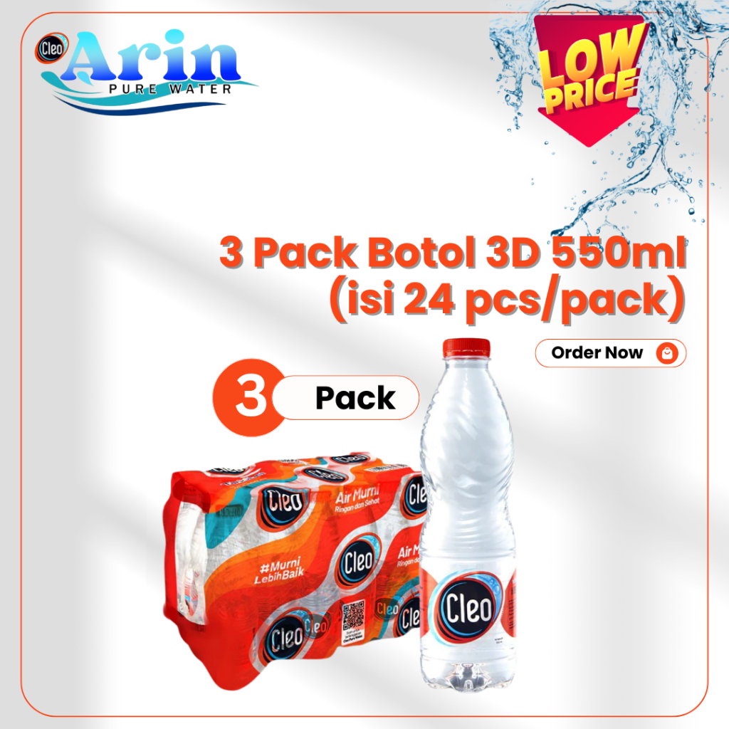 

Paket Cleo Air Minum Kemasan Botol 550ml (3 pack isi 24 botol/pack)