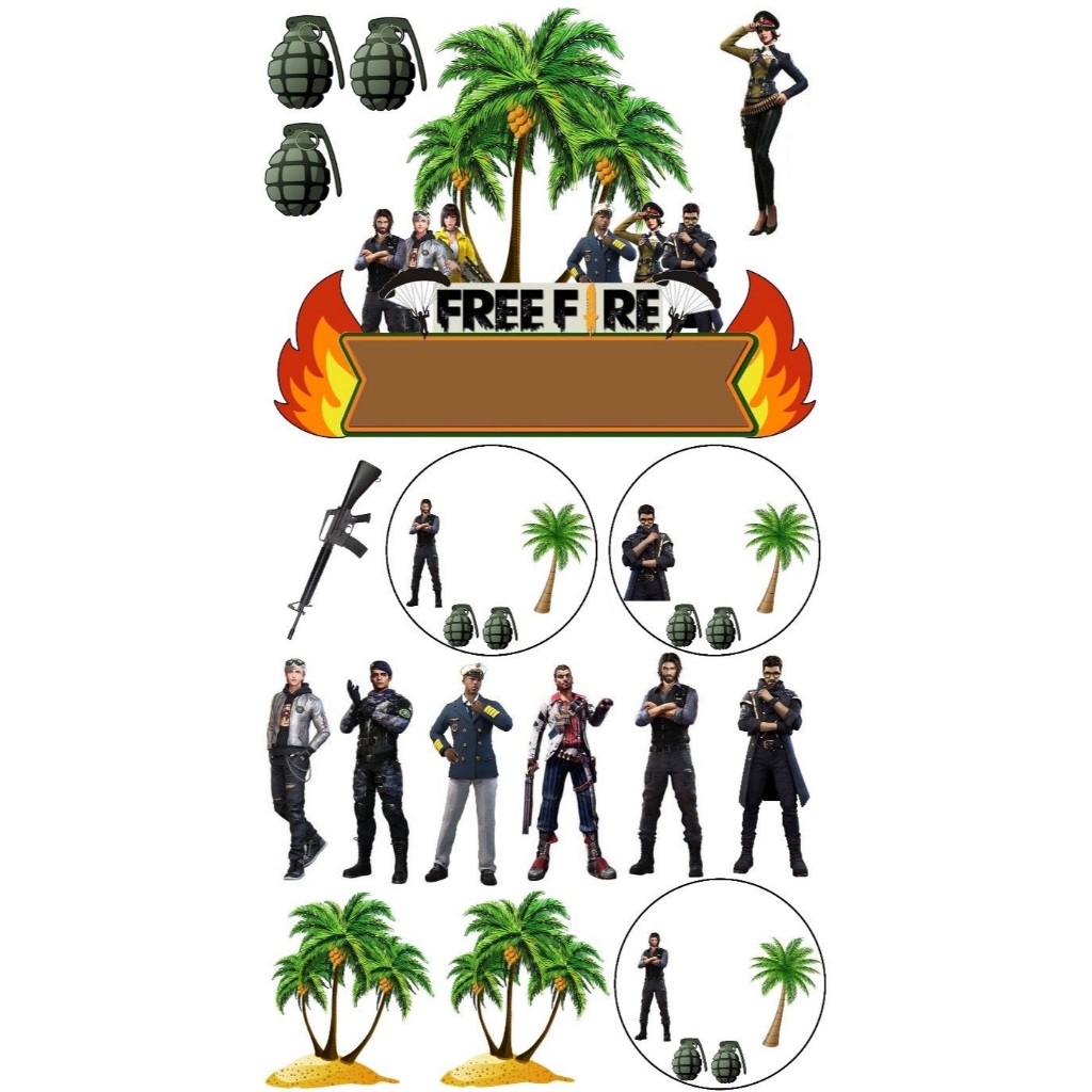 Topper FREE FIRE / Dekorasi Kue ULTAH / Bisa Custom Nama