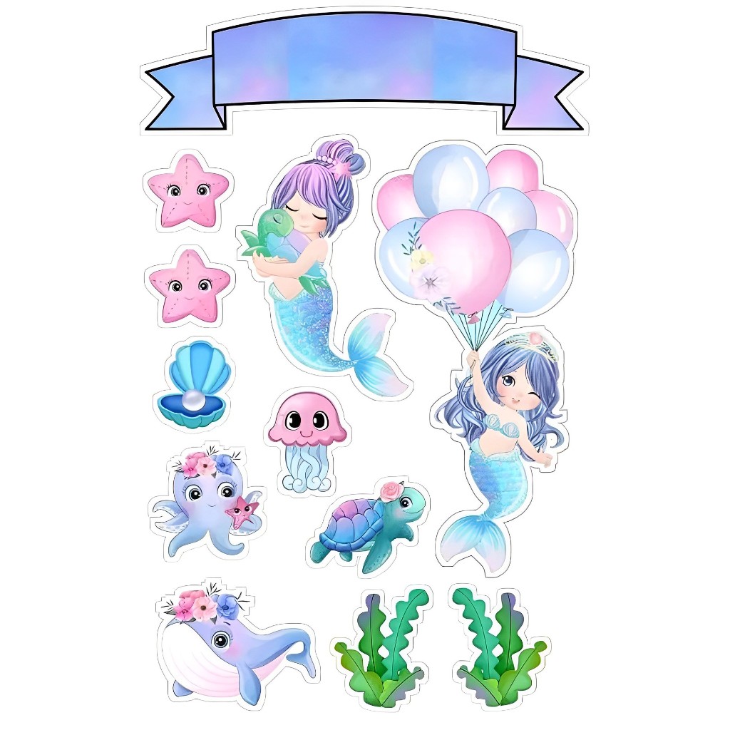 Topper MERMAID / Topper DUYUNG / Hiasan CAKE ULTAH / Custom Nama