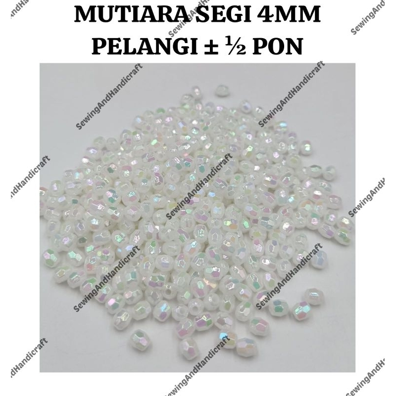 Payet Mutiara/Mutiara Segi 4mm Pelangi