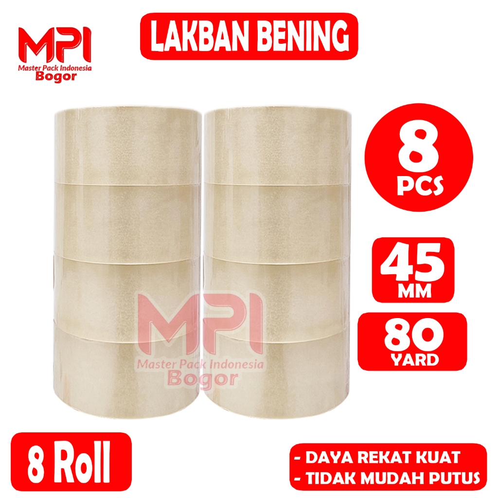 

8 PCS - Lakban Bening 45 mm x 80 yard - Lakban MPI Packing Hemat - Master Pack Indonesia Bogor