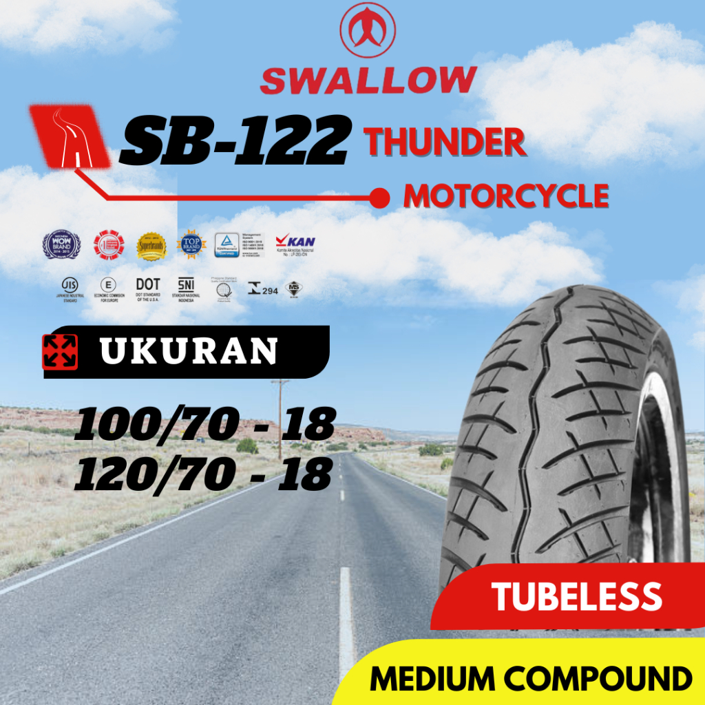 Ban Motor Swallow SB-122 THUNDER XX 100/70 120/70 Ring 18 TUBELESS
