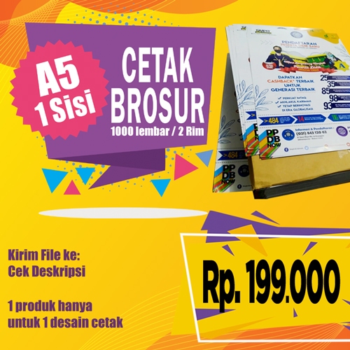 

Cetak Brosur A5 (1 Sisi ) 2 rim / 1000 lbr | Art Paper 120 gr Murah !