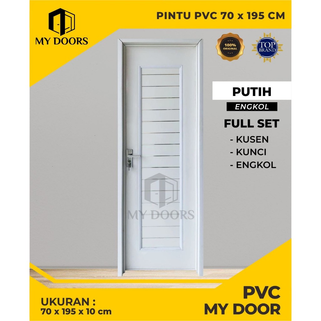 Pintu Kamar Mandi PVC My Door Full Panel Dengan Kunci Engkol Elegan Minimalis Ekonomis