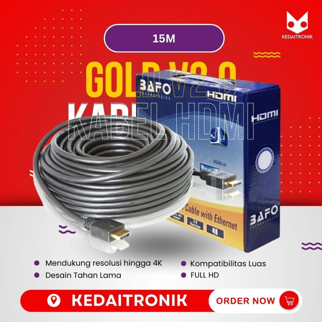 Original Kabel HDMI BAFO 15M Cable + Ethernet GOLD NEW V2.0  2.0 4K 15 Meter ORI