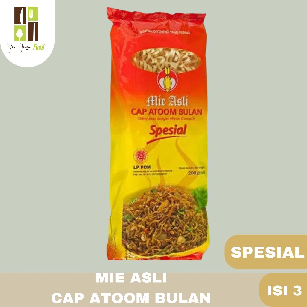 

Mie SPESIAL / Mie Asli / Mie Telor / Cap Atom Bulan / Mie Atoom Spesial Kemasan Isi 3