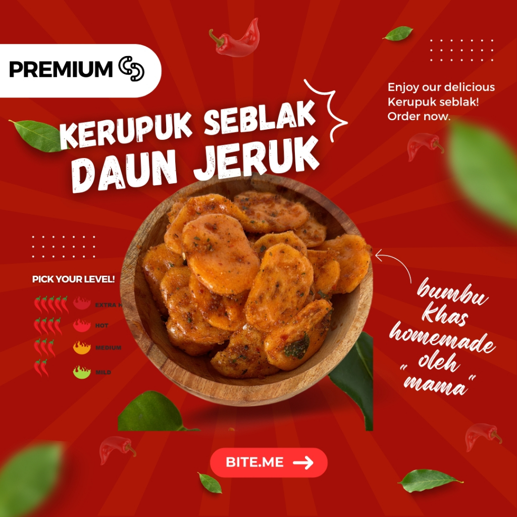 

PREMIUM KERUPUK SEBLAK DAUN JERUK - CEMILAN PEDAS - BITEME