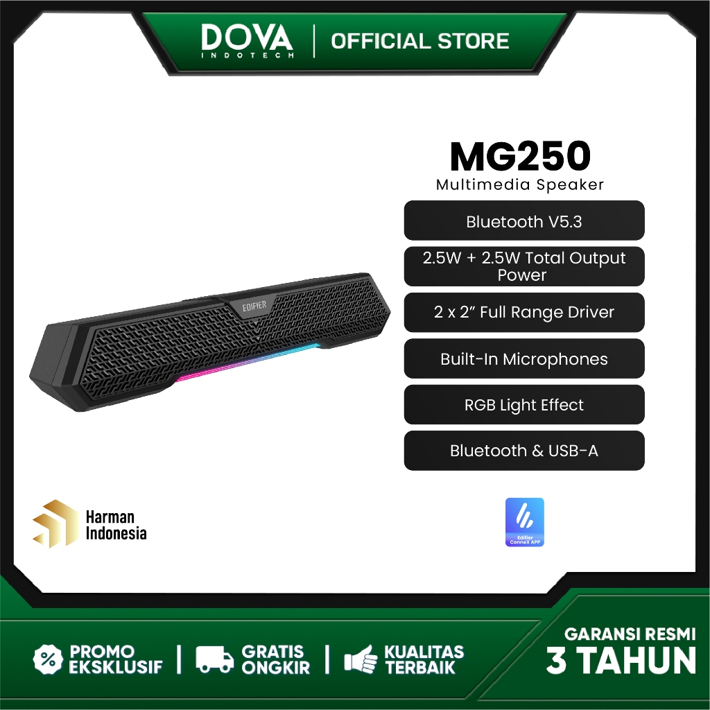 Edifier MG250 2.0 Multimedia Speaker - Sistem Suara Bluetooth 5.3 dengan Efek Lampu RGB Kustom