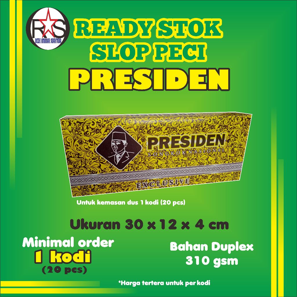 

Dus/Slop-Peci Presiden (Harga untuk 1 pcs) (bahan-Duplek-310gsm)