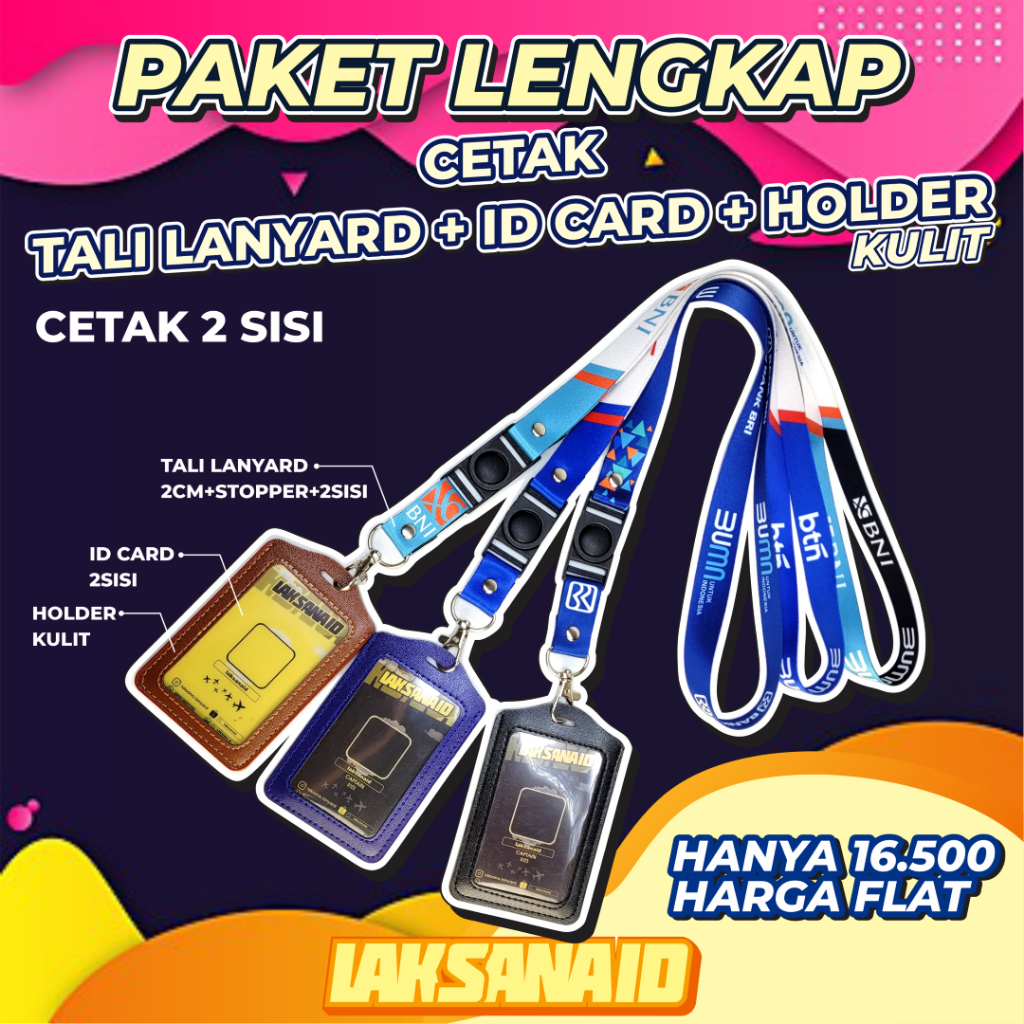 

PAKET LENGKAP Cetak Tali LANYARD plus ID CARD dan HOLDER KULIT