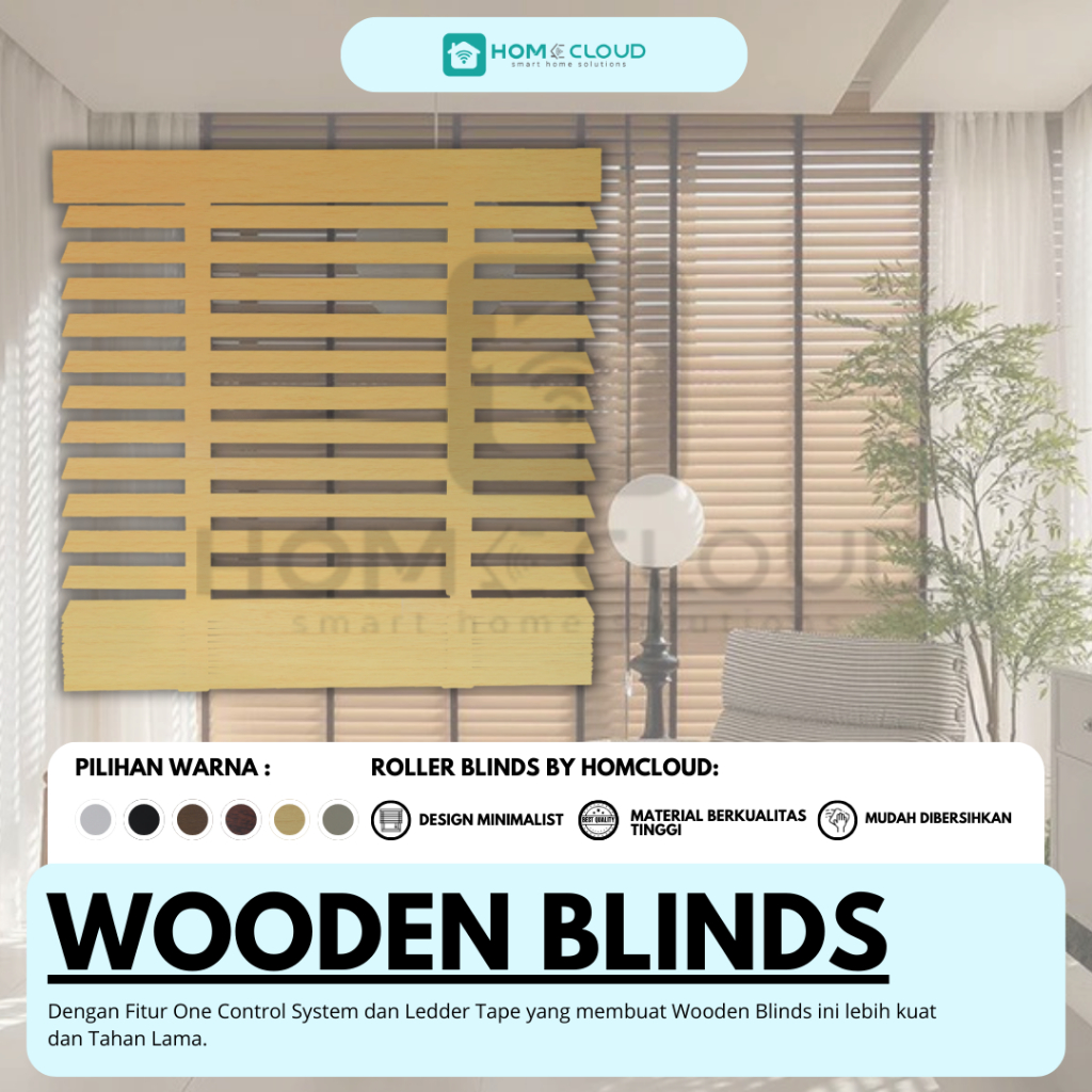 Wooden Blind Kerai Kayu / Horizontal Gorden Wooden Tirai Gulung Gorden Rumah Kantor